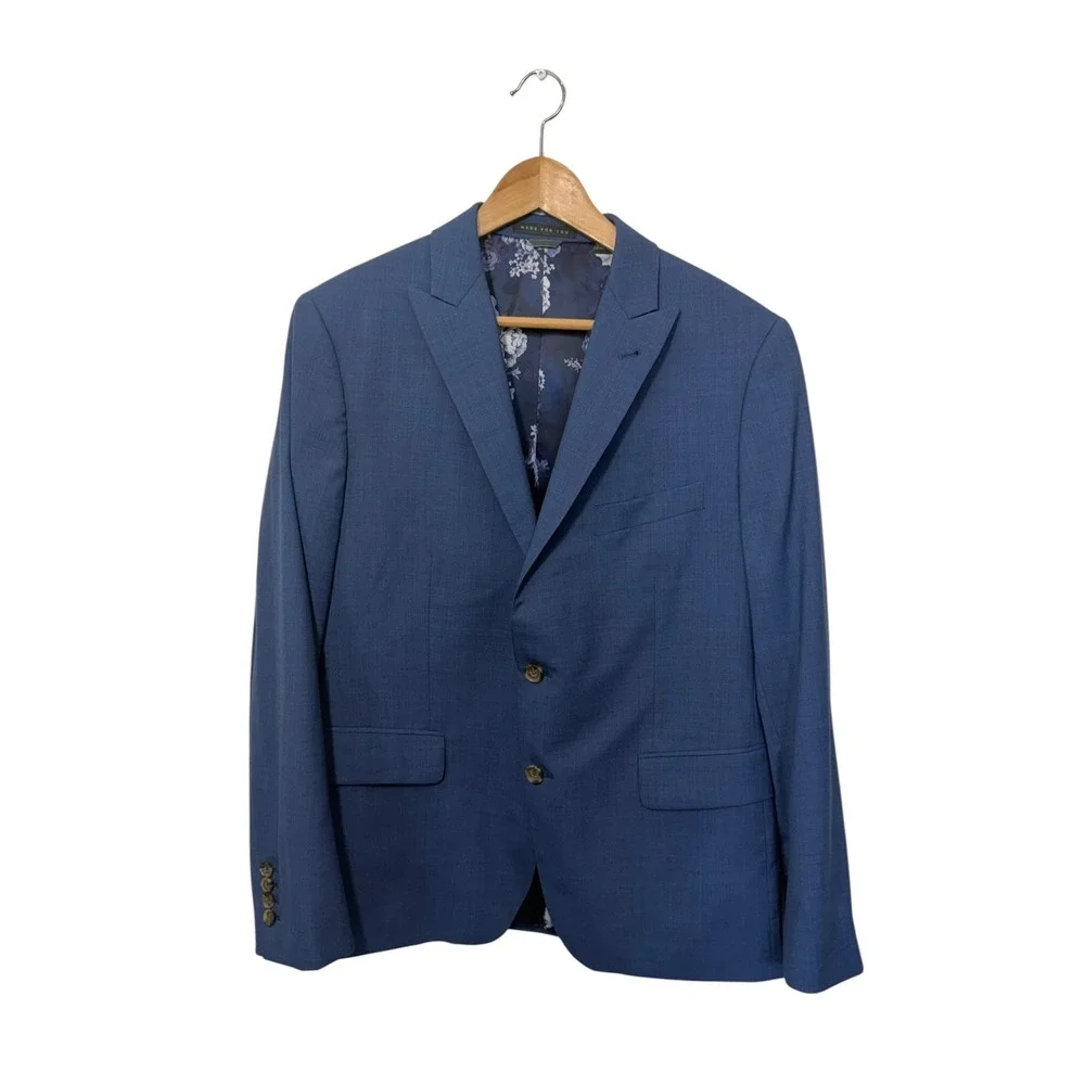 Indochino Mens Hemsworth Blue Blazer Jacket Custom Floral Lining‎ 100% Wool